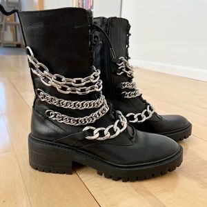 Zara silver chain detail combat boots